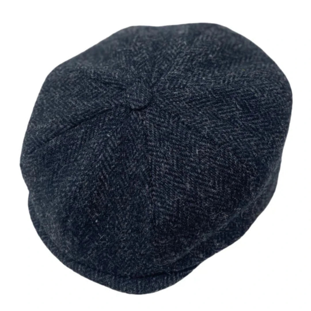 Hanna Hats Black herringbone tweed Connery cap