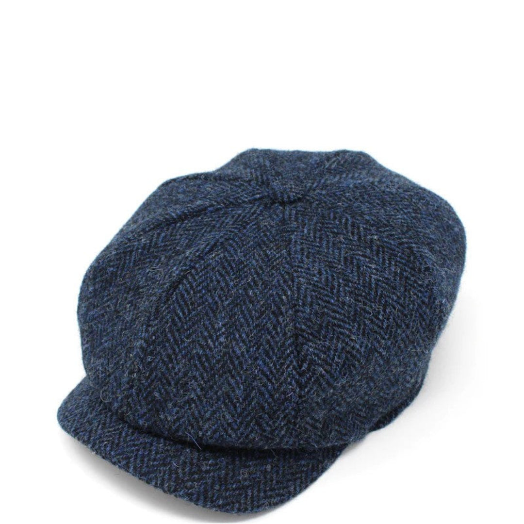 Hanna Hats Blue black herringbone JP tweed cap