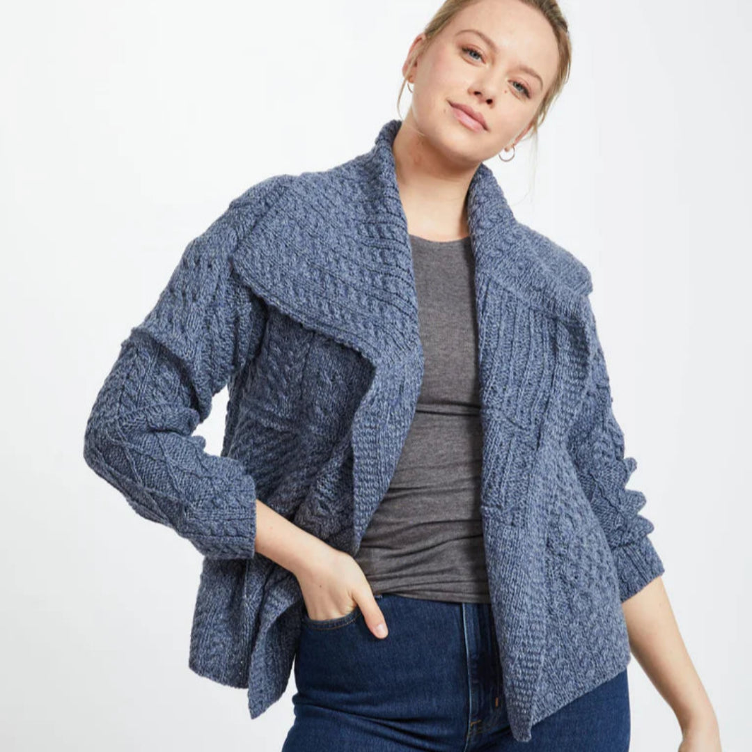 Aran Woollen Mills | Patchwork Cardigan - Denim Marl