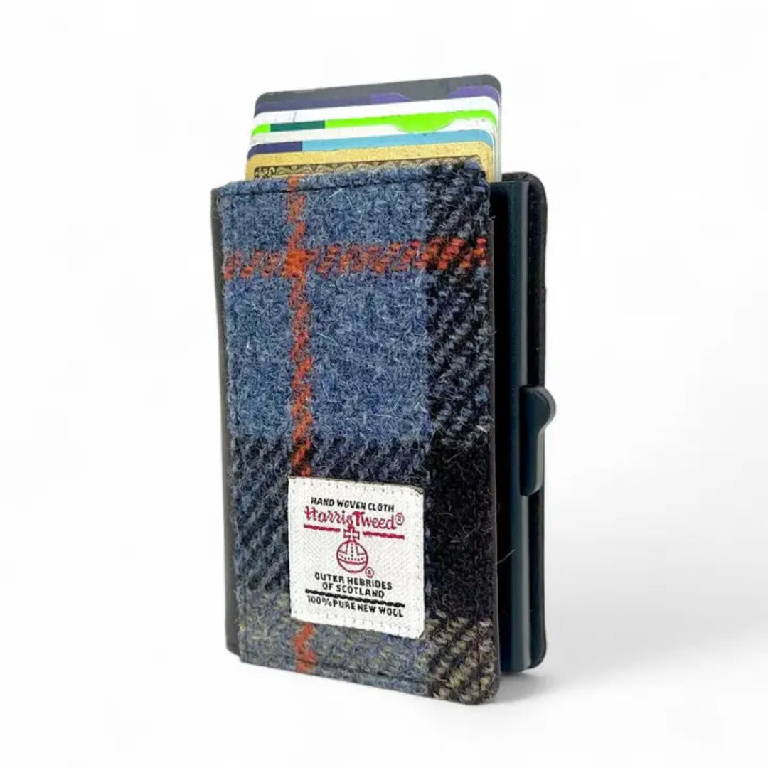 Harris Tweed | Pop Up Card Wallet | Blue/Brown Check
