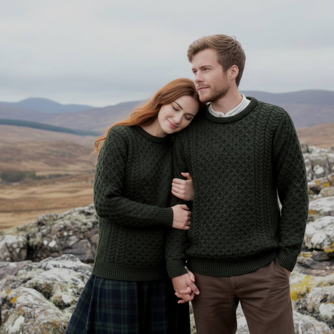 Aran Crafts | Aran Knit Unisex Crewneck Sweater - Army Green