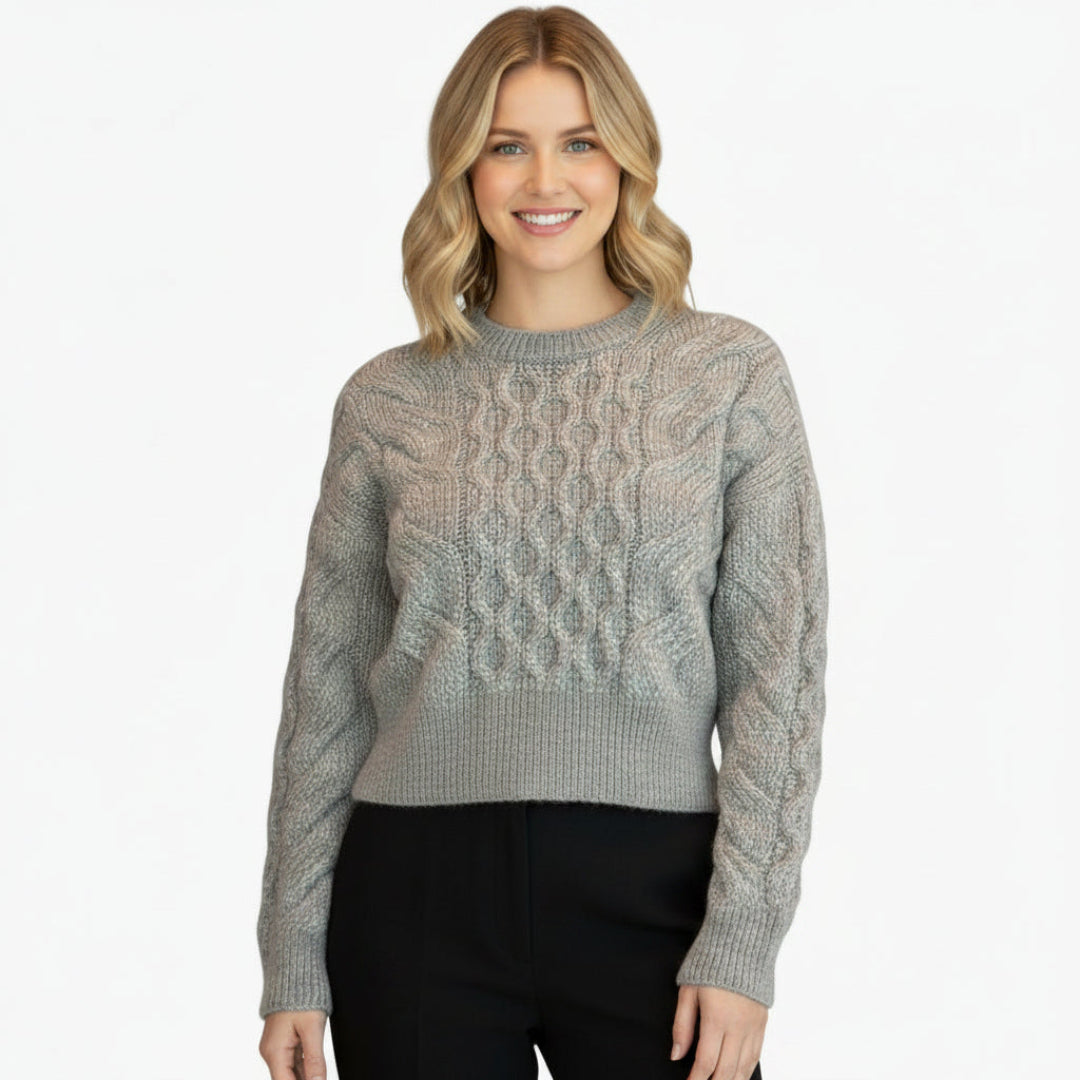 Aran cable knit cropped merino sweater