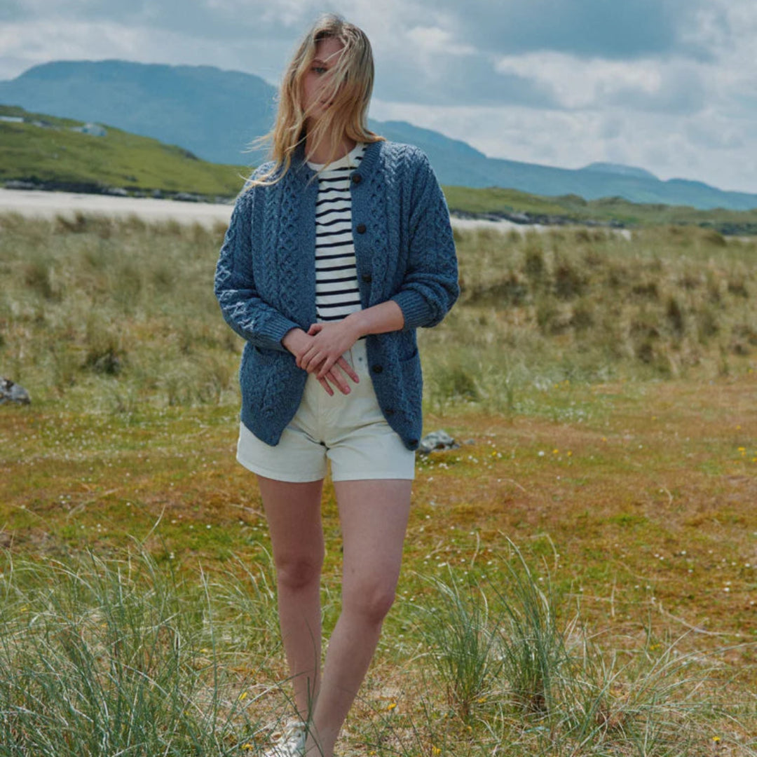 Aran Woollen Mills | Merino Aran Lumber Cardigan - Demin Marl