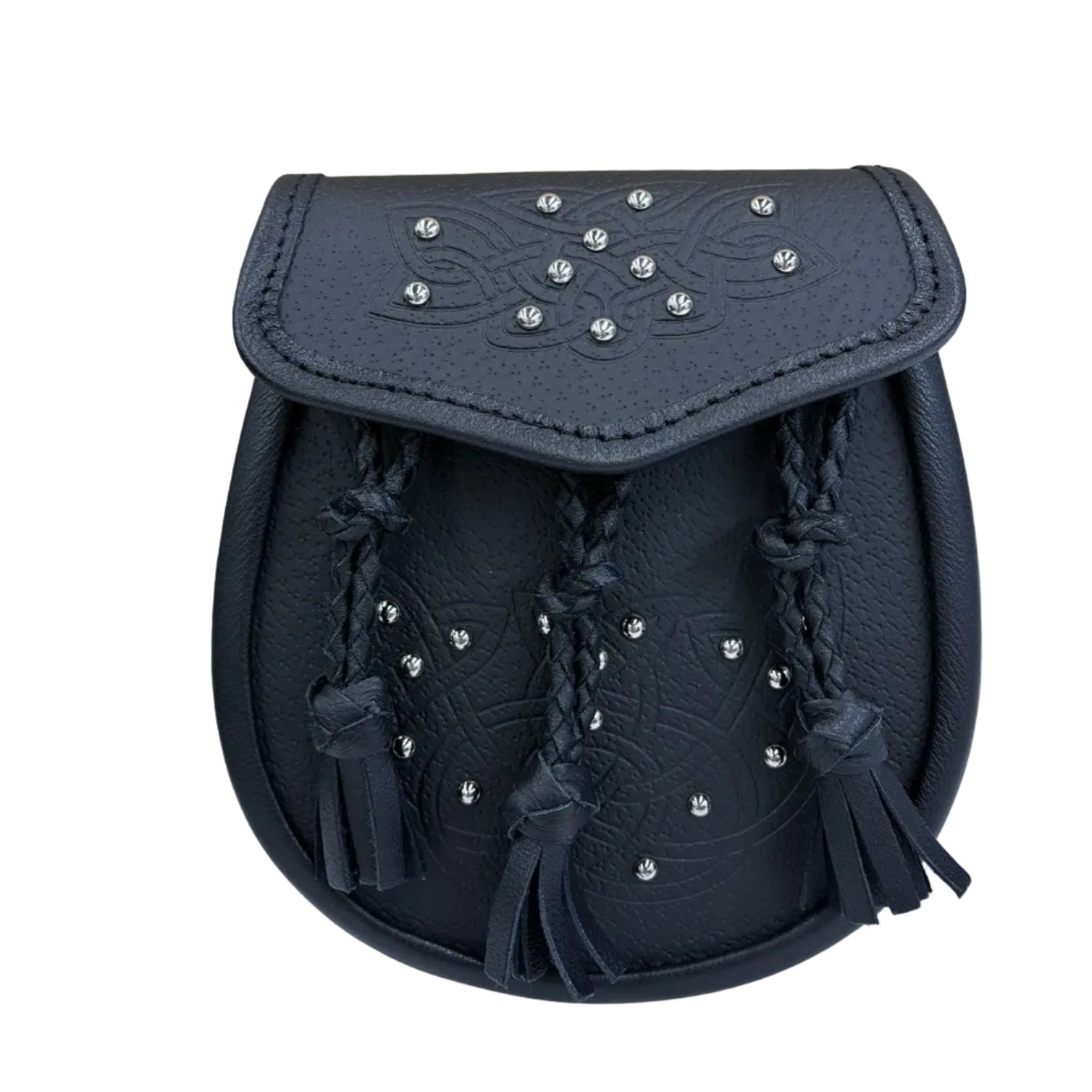 Day Sporran | Black Leather with Braided Tassels