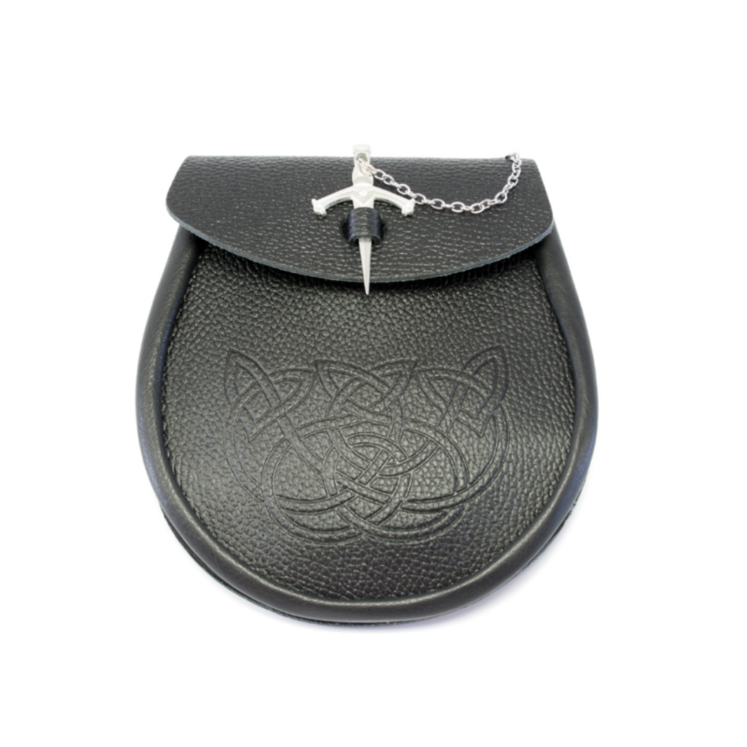 Day Sporran | Leather with Sword Closure - Black