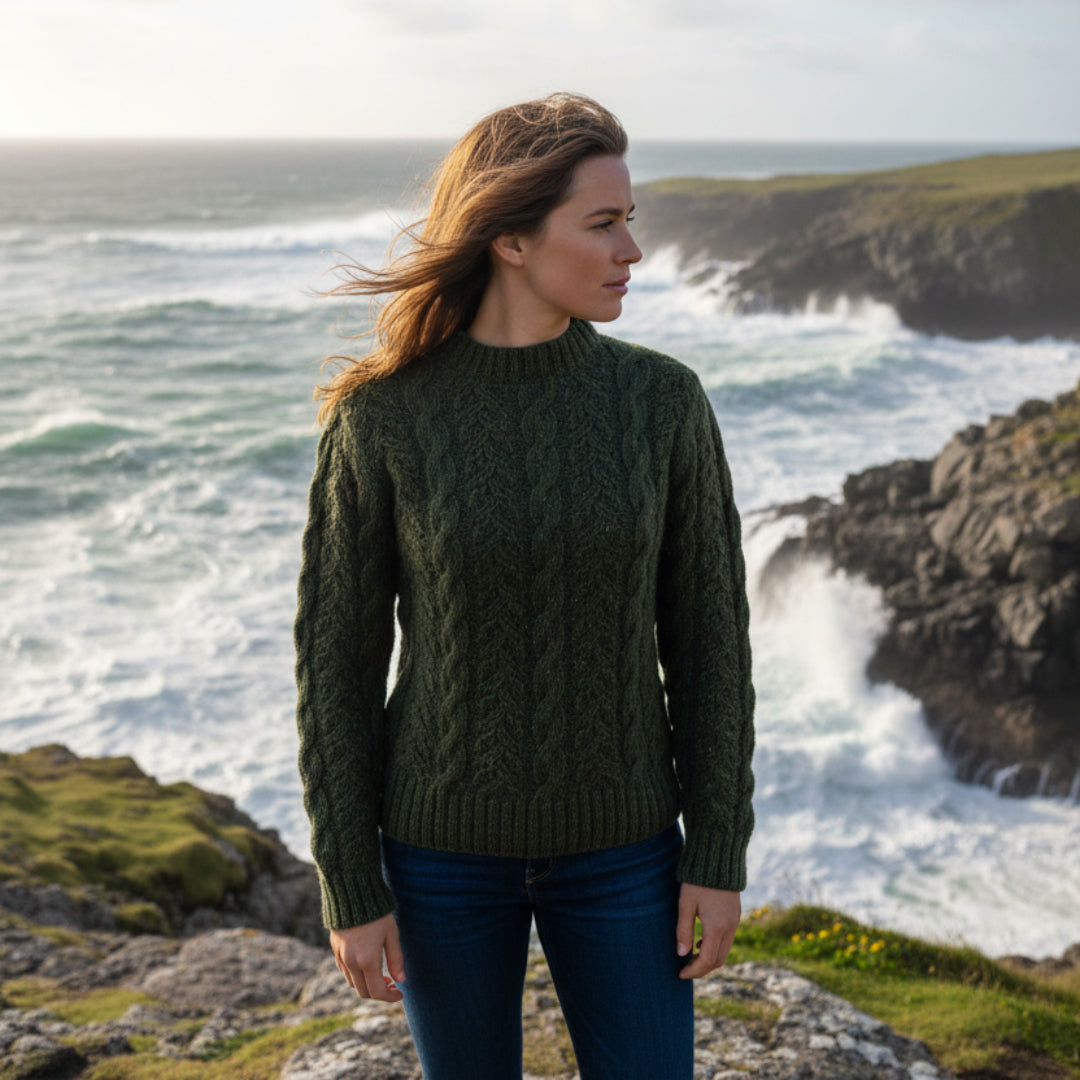 Deer Park | Mohair Collection Pointelle Cable - Hunter