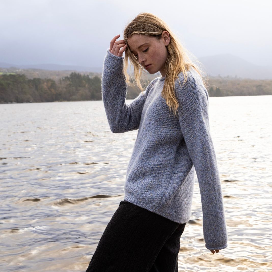 Fisherman Out of Ireland | Alpaca Blend Roll Neck Sweater - Cornflower