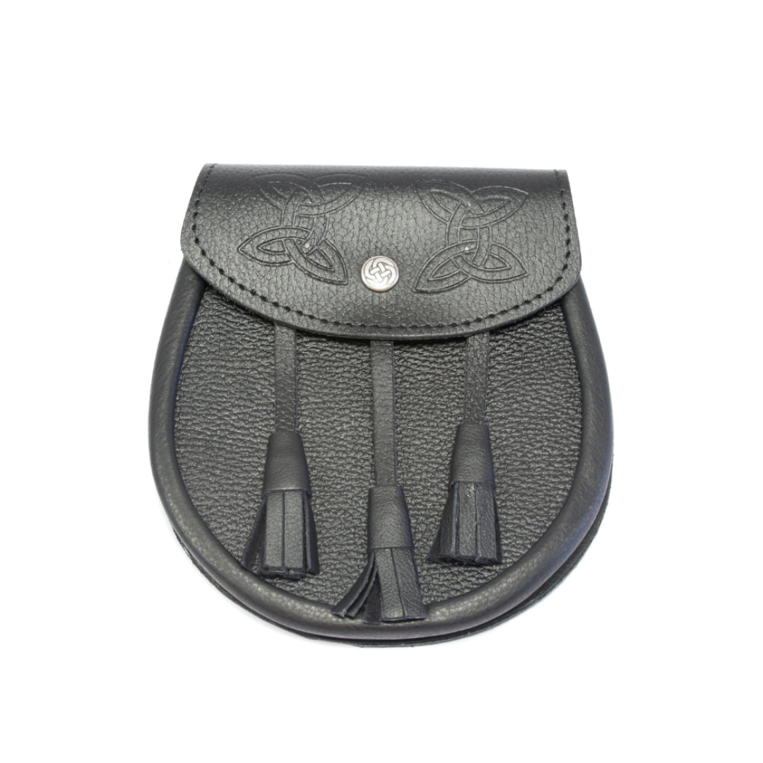 Glen Esk | Day Sporran - Black Leather with Embossed Celtic Design