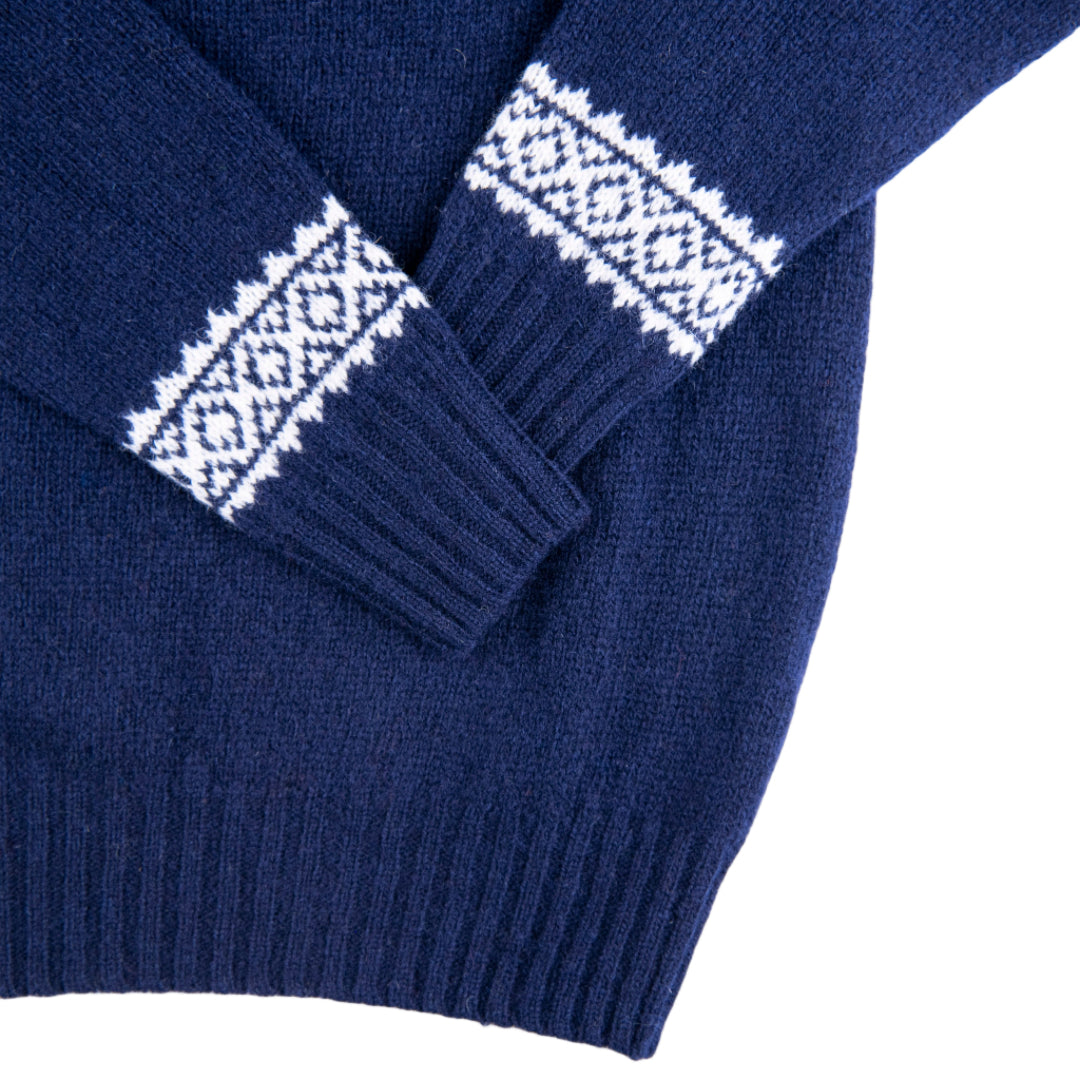 Harley of Scotland | Fair Isle Sweater - Navy/Snow White