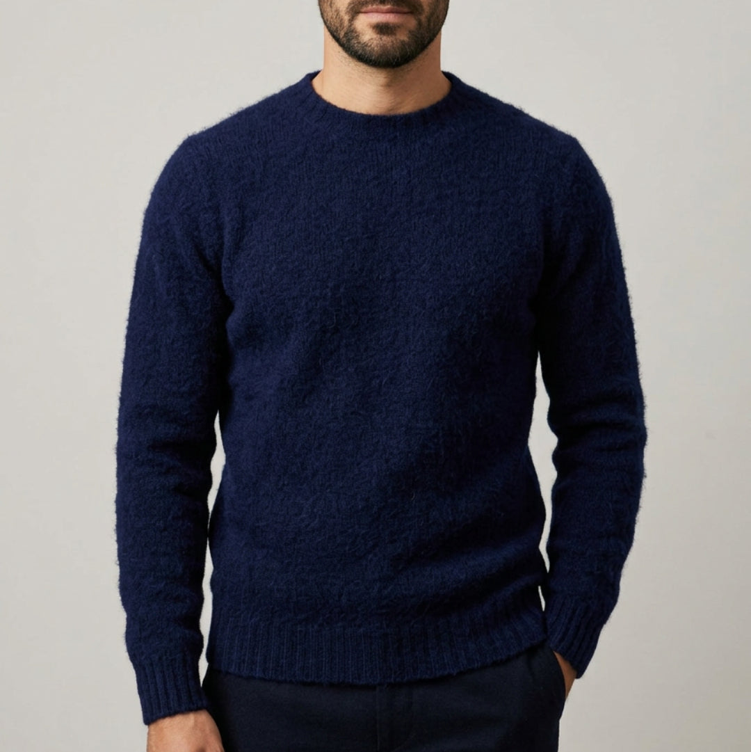 Harley of Scotland | Shaggy Crew Neck Sweater - Navy