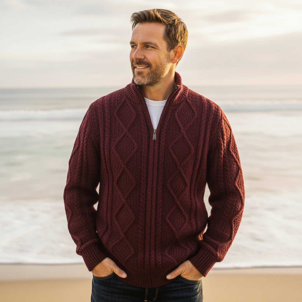 Deer Park | Donegal Aran 1/4 Zip Sweater - Scarlet