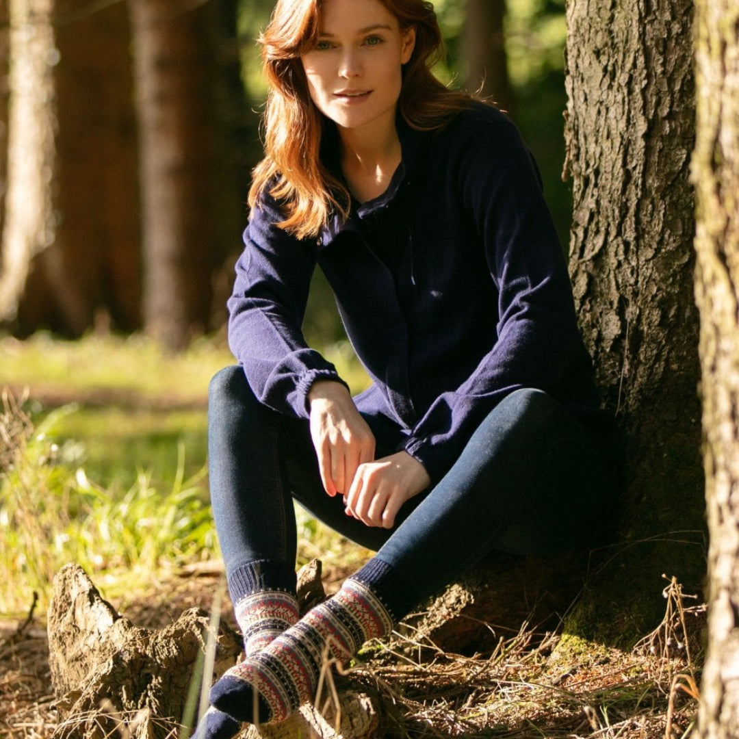 House of Cheviot | Women's Fair Isle Socks - Navy