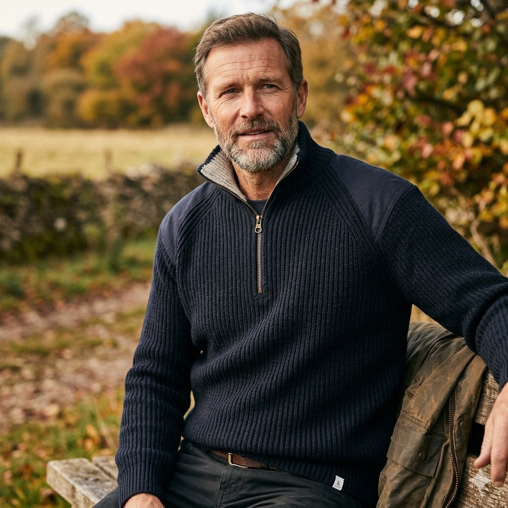 Peregrine | Foxton Quarter-zip Sweater - Navy