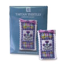Cross Stitch Lavender Sachet Kit - Victorian Thistles