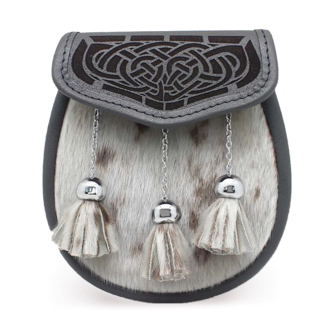 Semi-formal Sporran | Grey Leather with etched Celtic design