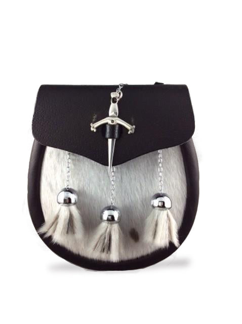 Semi-formal Sporran | Black leather & Natural Hide with Sword Closure