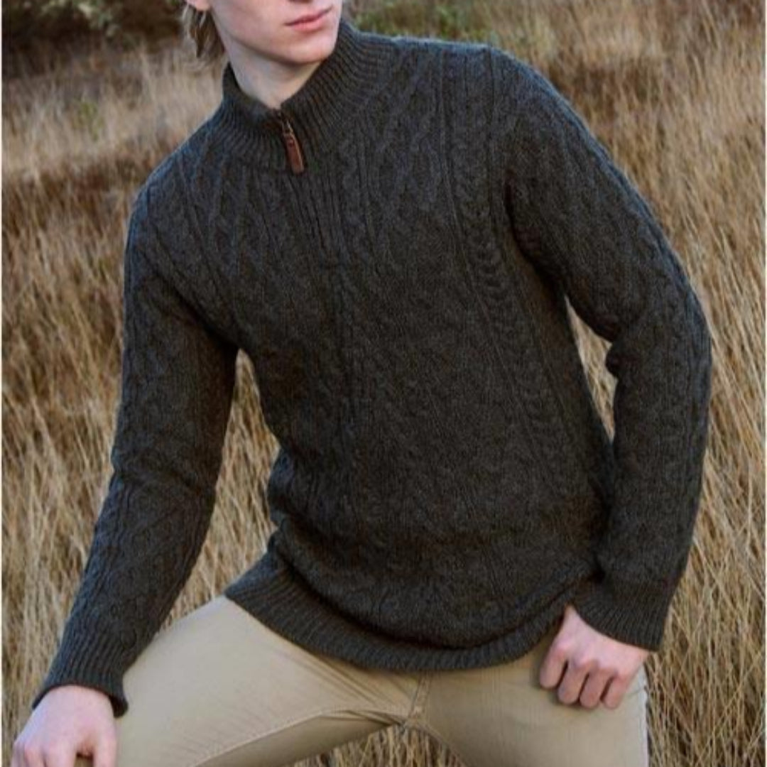 Arancrafts men's Donegal half-zip Aran knit sweater | The Scottish Company