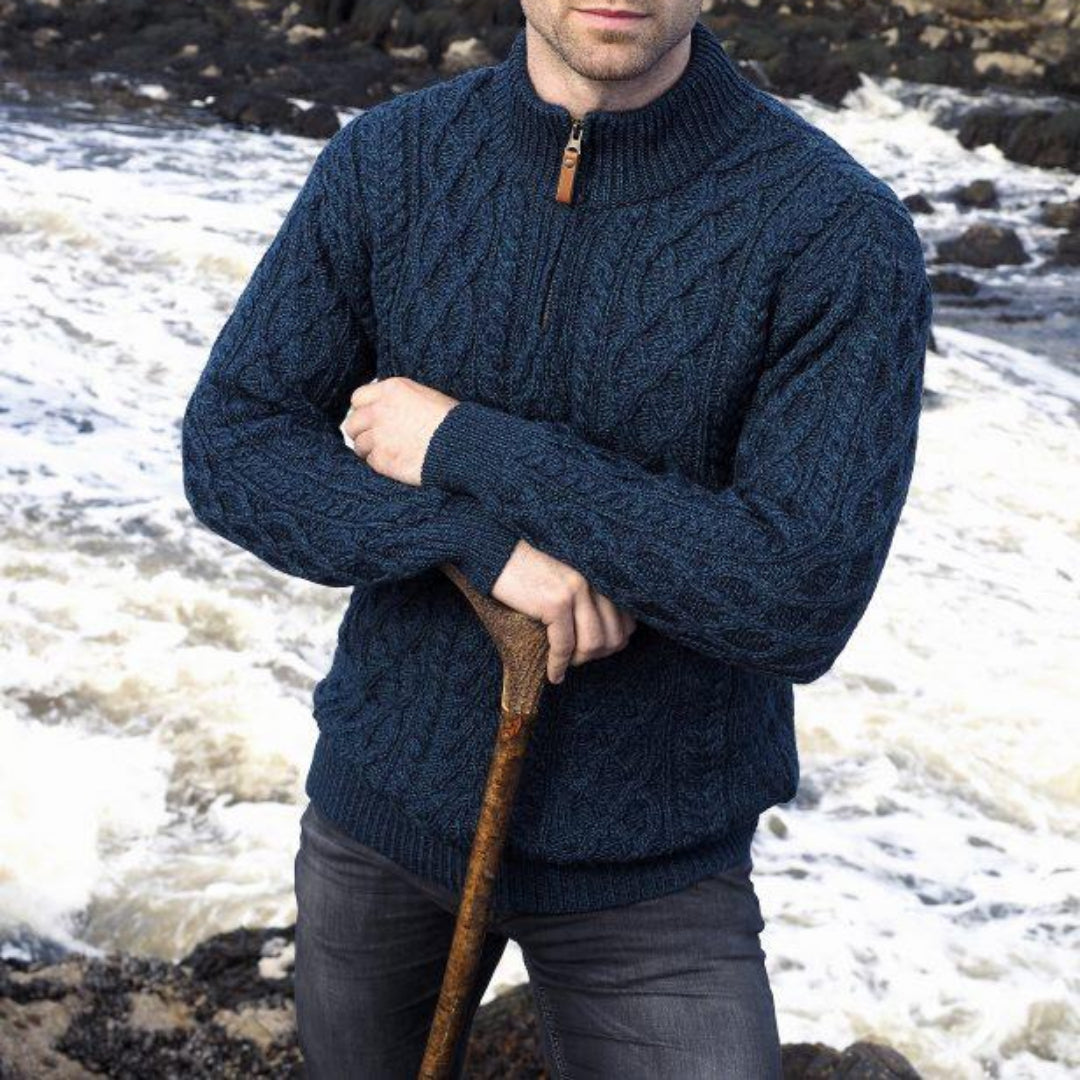 Arancrafts Men's Donegal half-zip Aran knit sweater | The Scottish Company
