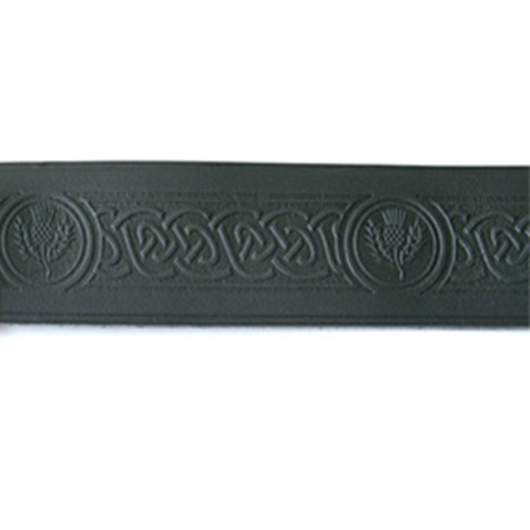Kilt Belt | Black Leather Embossed with Thistle Design