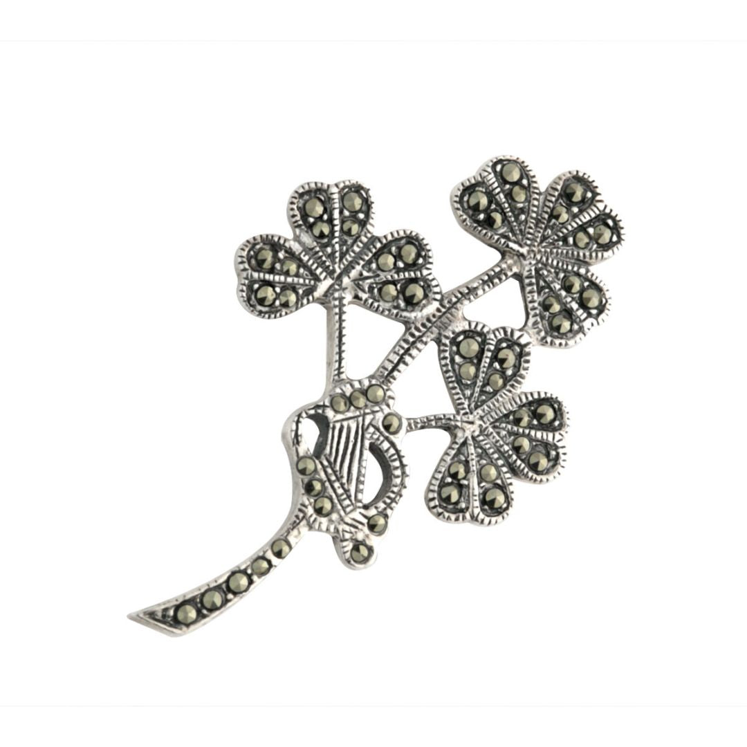 Solvar | Sterling Silver Marcasite Shamrock Spray Brooch
