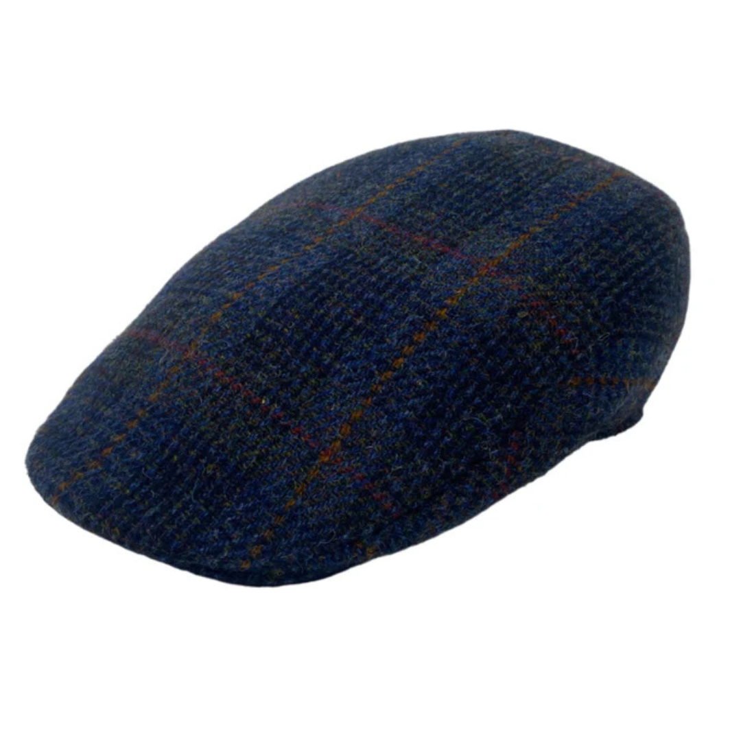 Hanna Hats navy tan check tweed Donegal Touring cap
