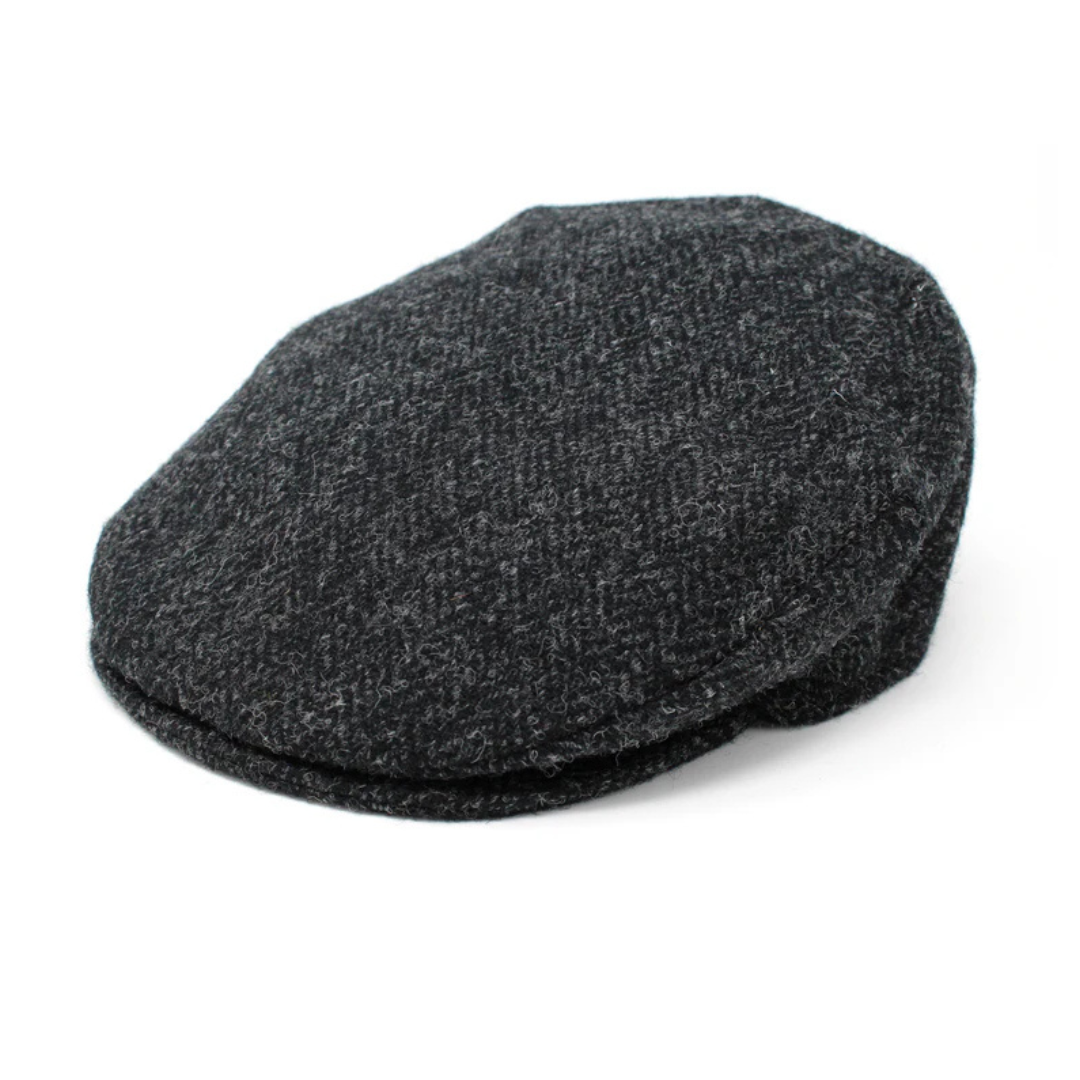 Hanna Hats black herringbone  tweed vintage cap