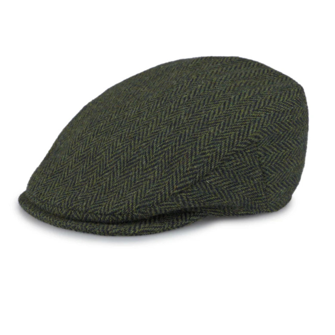 Hanna Hats green herringbone vintage  tweed cap