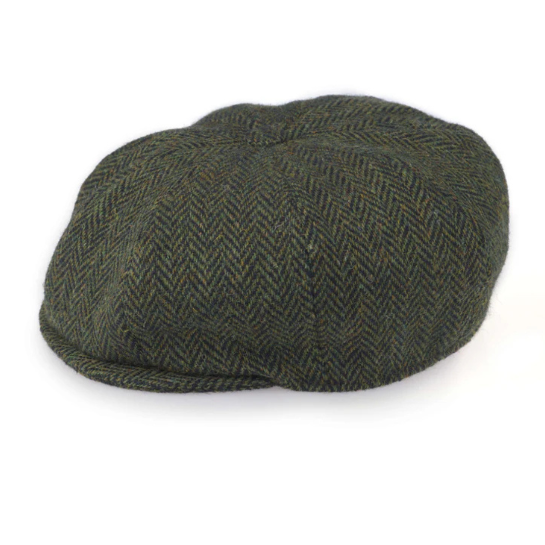 Hanna Hats Green Herringbone Tweed Connery Newsboy cap