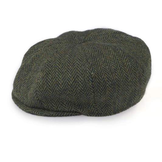 Hanna Hats Green Herringbone Tweed Connery Newsboy cap