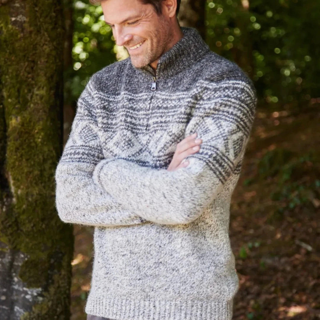 Fisherman Out of Ireland | Jacquard Quarter-zip Sweater