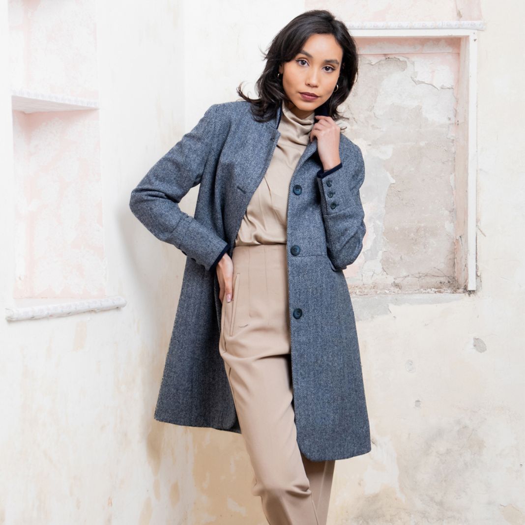 Jack Murphy | Pamela Tweed Coat - Denim Blue Herringbone
