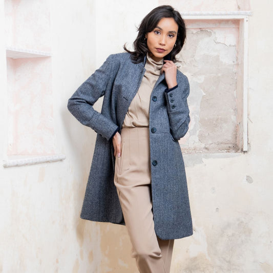 Jack Murphy | Pamela Tweed Coat - Denim Blue Herringbone