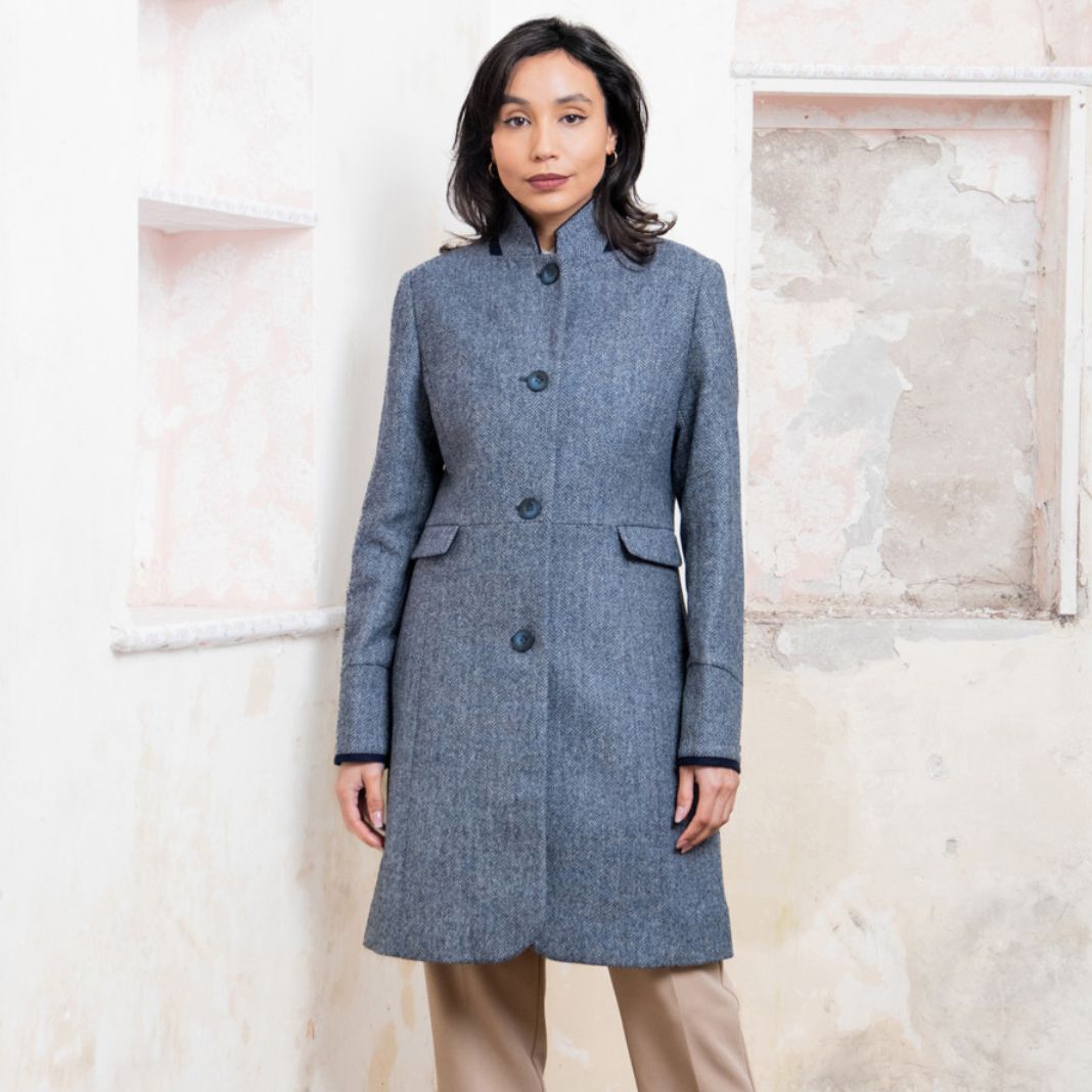 Jack Murphy | Pamela Tweed Coat - Denim Blue Herringbone