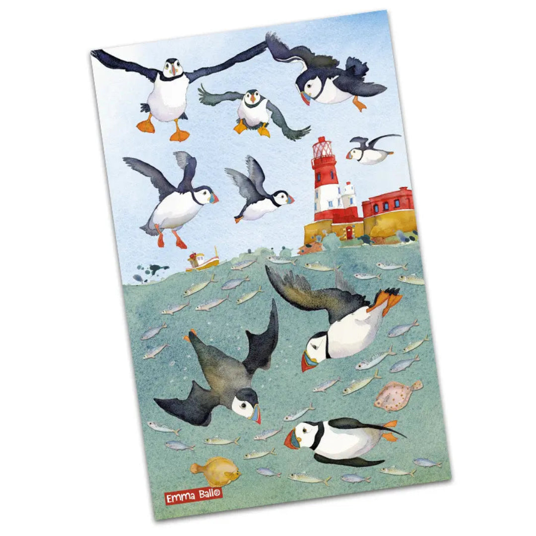 Emma Ball | Diving Puffins Tea Towel