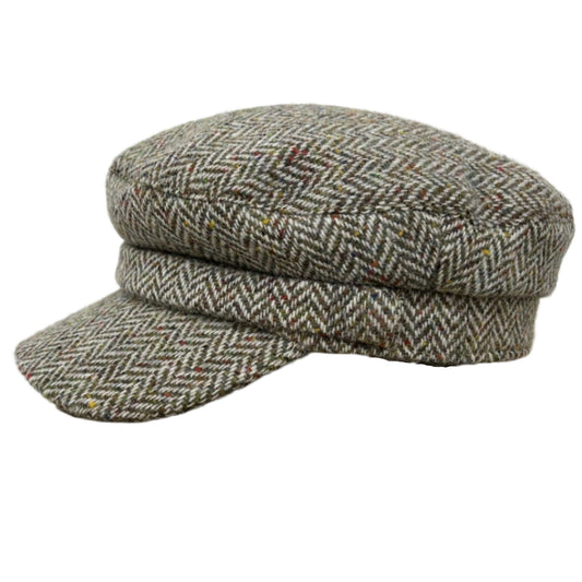 Hanna Hats Tweed  Beige herringbone skipper cap