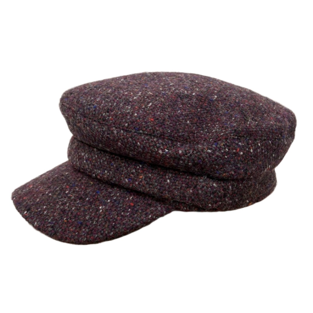Hanna Hats maroon fleck tweed skipper cap