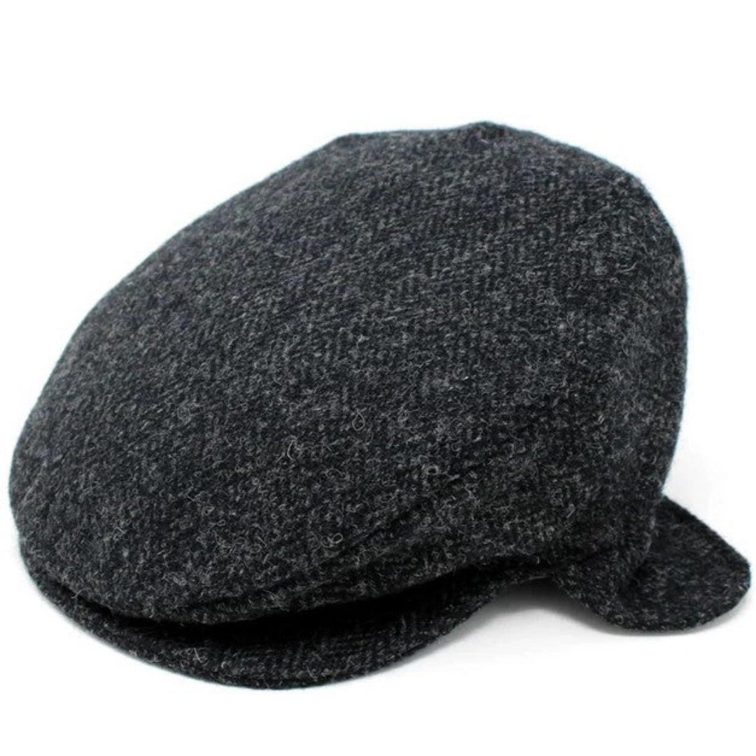 Hanna Hats black charcoal tweed herringbone vintage earflap cap