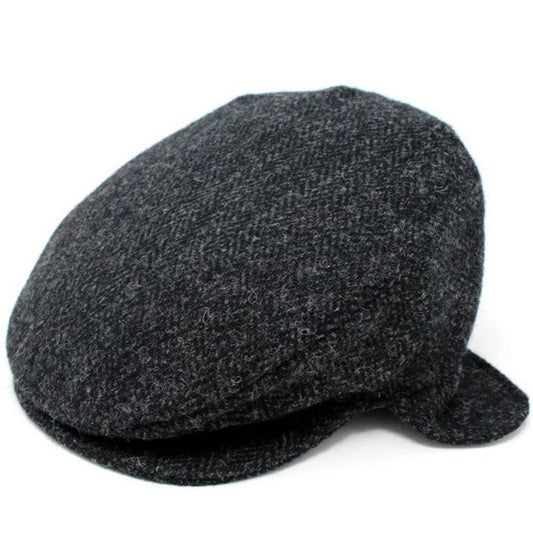 Hanna Hats black charcoal tweed herringbone vintage earflap cap