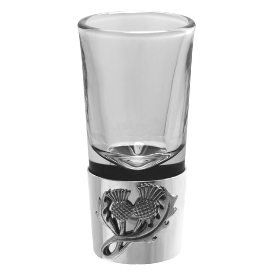 Shot Glass with Pewter base and Thistle Emblem