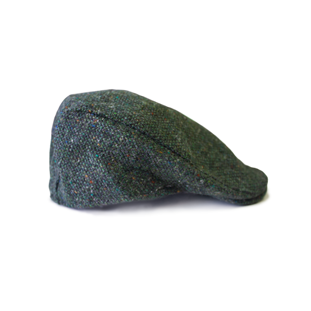 HannaHats green fleck tweed Donegal touring cap