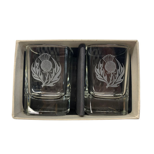 Burns Crystal | Thistle Square Dram Glass Pair