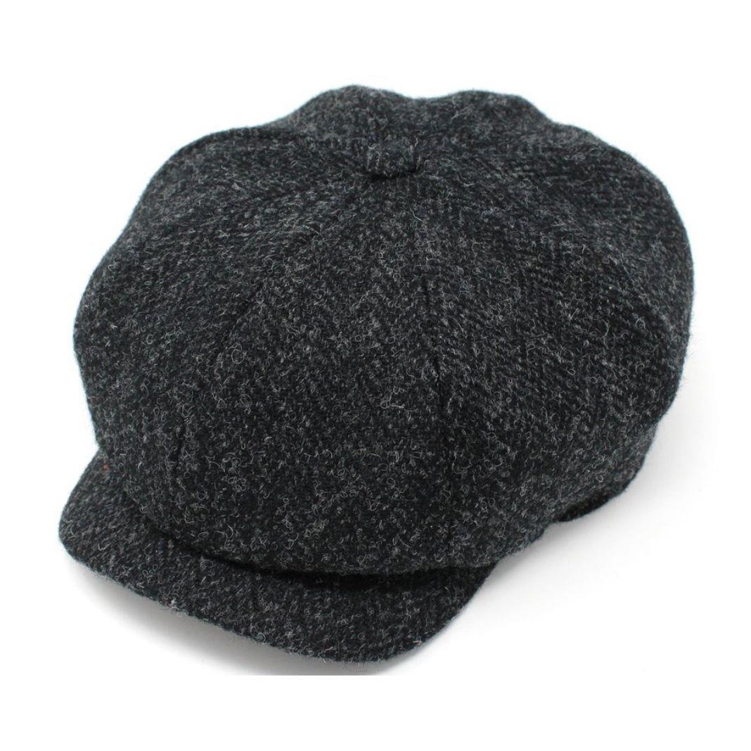 Hanna Hats charcoal Herringbone tweed JP cap
