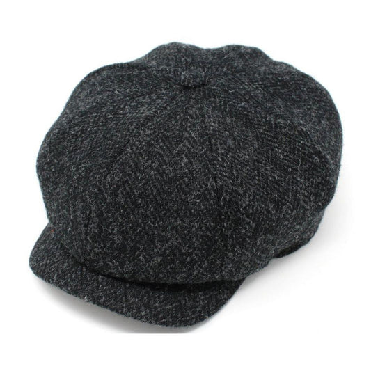 Hanna Hats charcoal Herringbone tweed JP cap