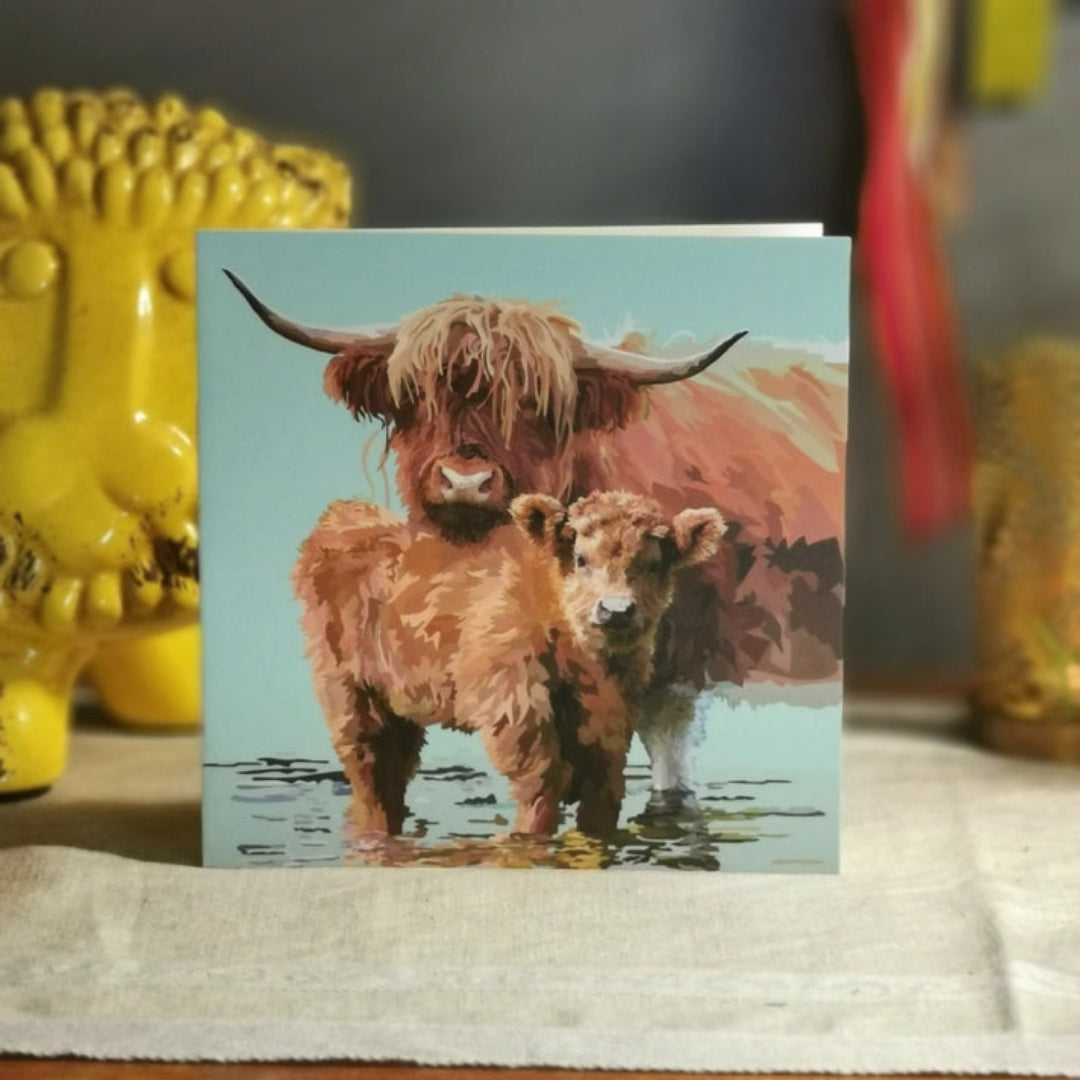 Periodic Society | Highland Calf and Cow Greeting Card