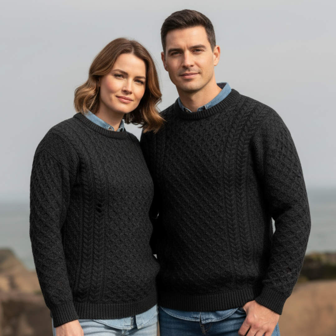 Aran Crafts | Aran Knit Unisex Crewneck Sweater - Charcoal