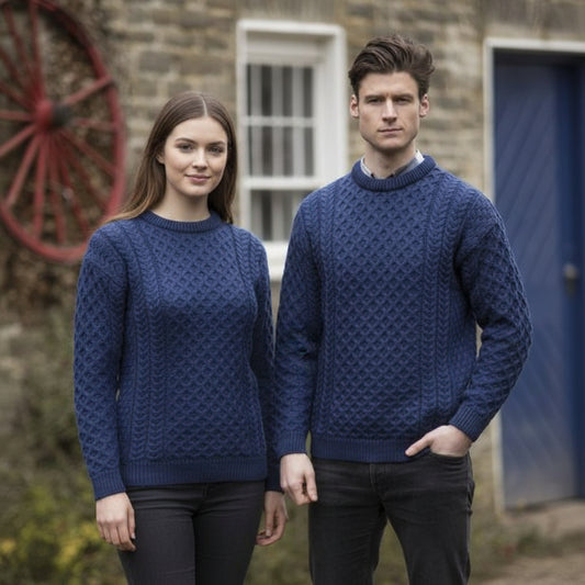 Aran Crafts | Aran Knit Unisex Crewneck Sweater - Denim
