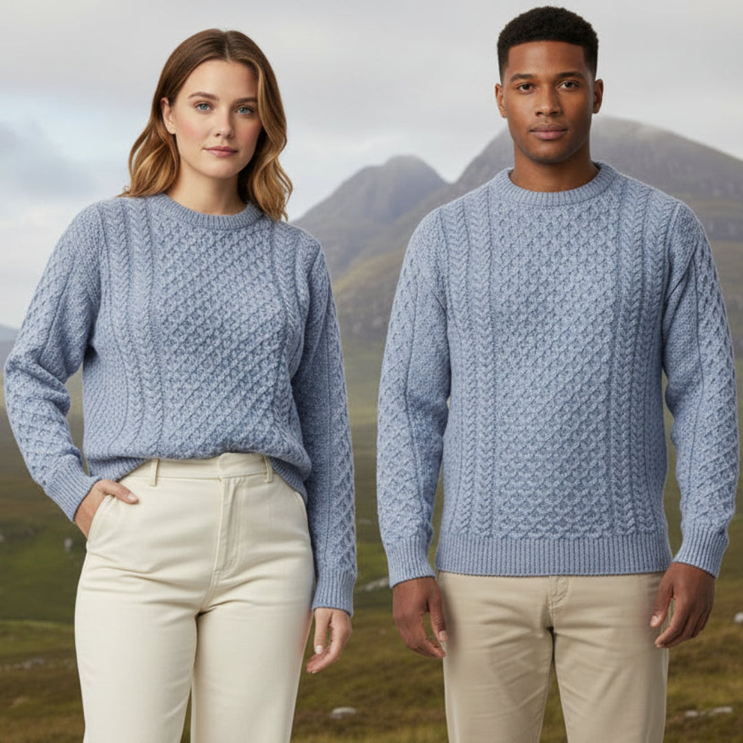 Aran Crafts | Aran Knit Unisex Crewneck Sweater - Ice Blue