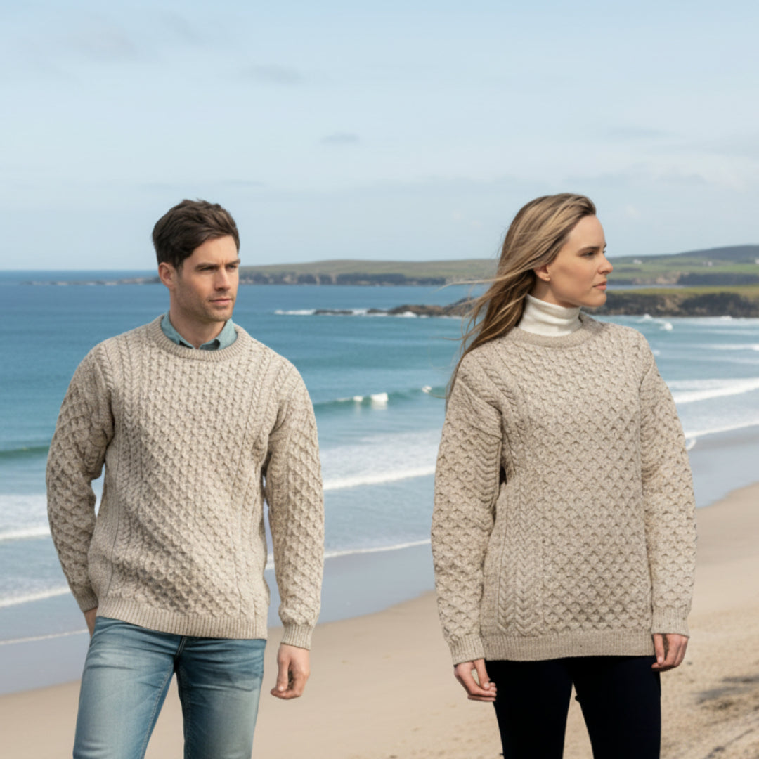 Aran Crafts | Aran Knit Unisex Crewneck Sweater - Oatmeal