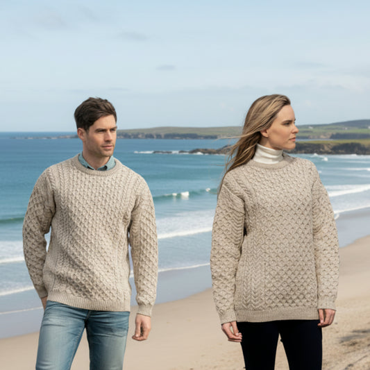 Aran Crafts | Aran Knit Unisex Crewneck Sweater - Oatmeal