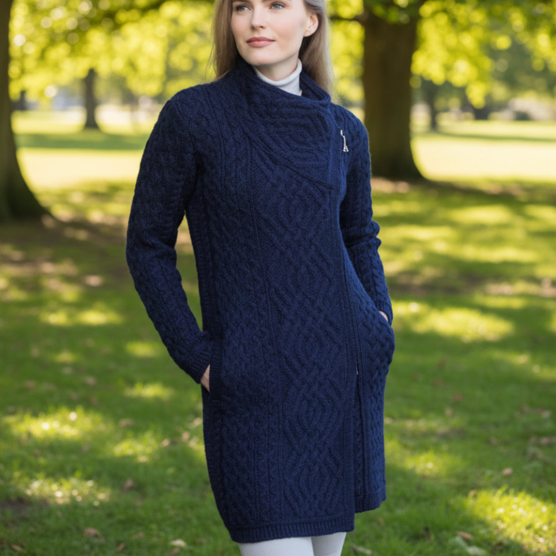 Aran Crafts | Cable Knit Side Zip Cardigan - Midnight